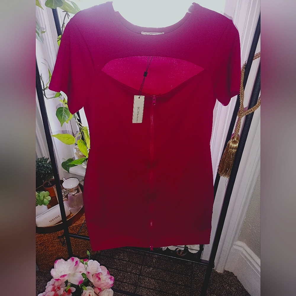 BCBG 🫦hot pink🫦 short sleeve dress with double zipper & cut out in front